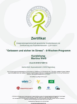 Zertifikat zur Zertifizierung bei den gesetzlichen Krankenkassen